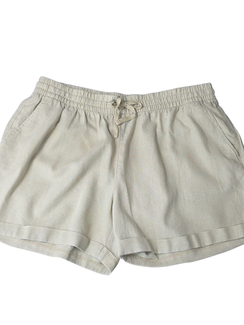 Women Sz Large Tan Linen Blend Beachy High-Rise Drawstring Pocket Old Navy Short